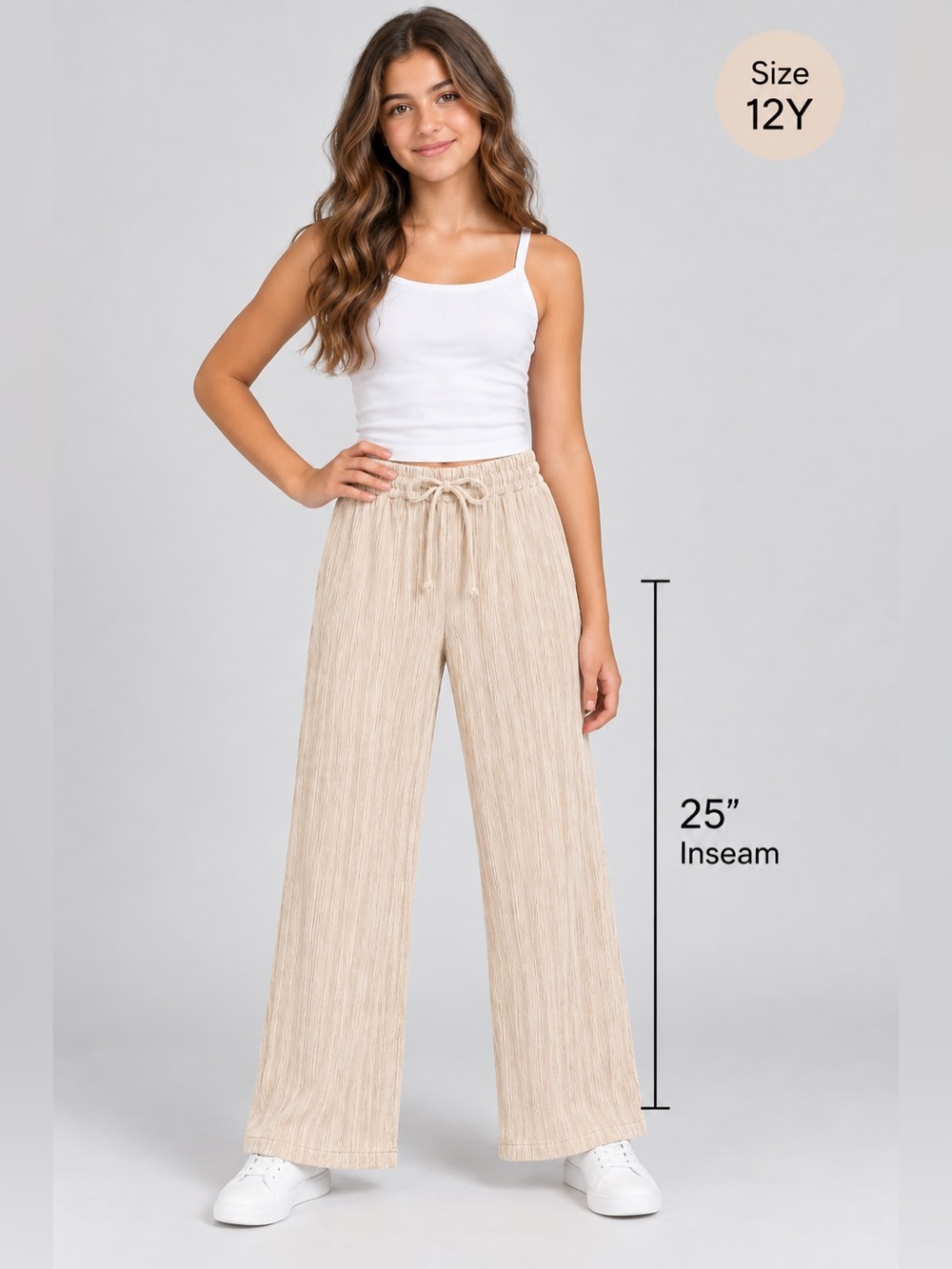 Women's Unbranded Wide-Leg Pants - Size 12Y - Cream/Taupe
